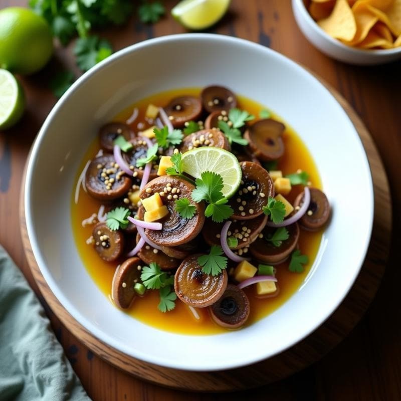 Ceiche de Champiñones y Lima: Receta Vegana Peruana con Toque Ácido en 15 Minutos