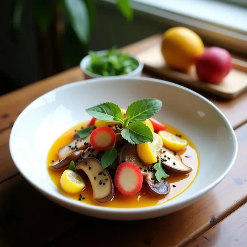 Ceiche de Champiñones y Litchi: Receta Fusion Peruano-China Vegana y Fresca