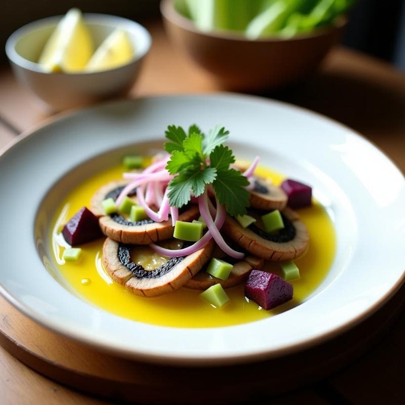 Ceiche de Champiñones Portobello: Receta Peruana Crudivegana con Leche de Tigre de Limón