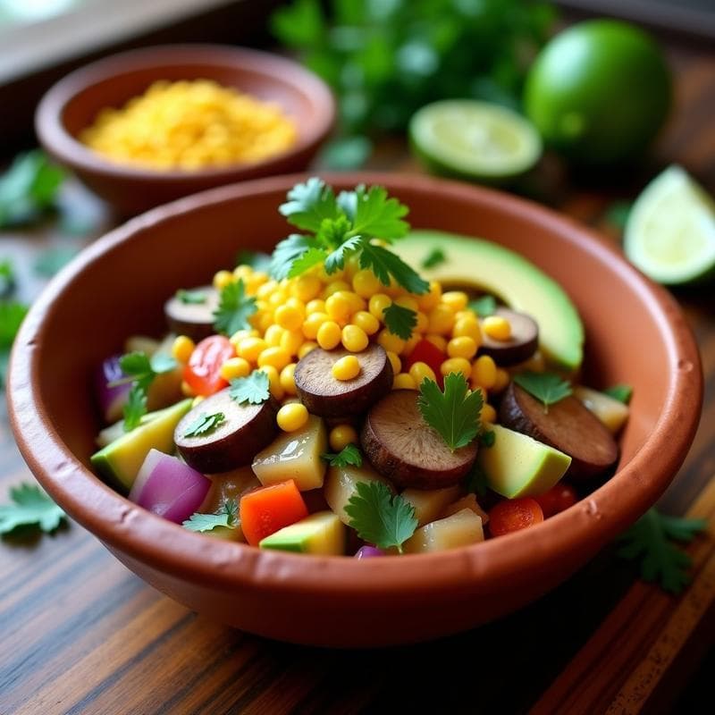 Ceviche de Champiñones Portobello y Limón con Crujiente de Maíz: Receta Vegana Mexicana en 15 Minutos