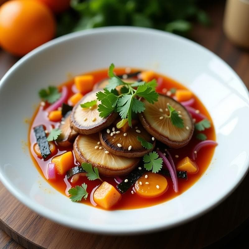 Ceviche de Champiñones Portobello y Naranja Sanguina: Receta Vegana con Toque Cítrico