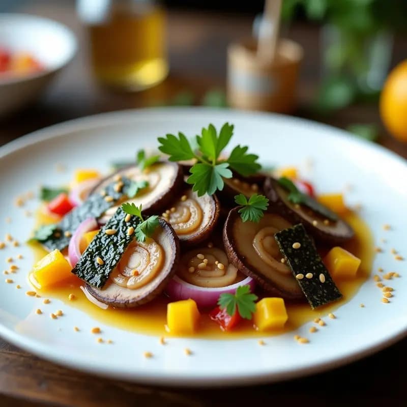 Ceviche de Champiñones Portobello con Marinada de Yuzu y Aceite de Oliva: Receta Vegana y Gourmet