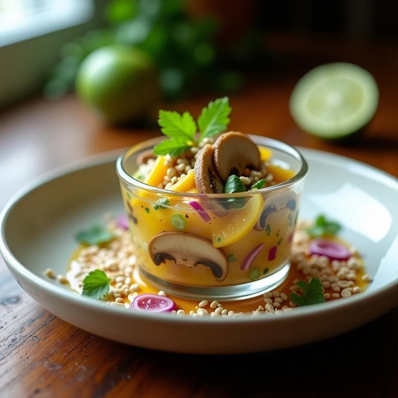 Ceviche de Champiñones Shitake y Limón Vert: Aperitivo Peruano Vegano Sin Cocción
