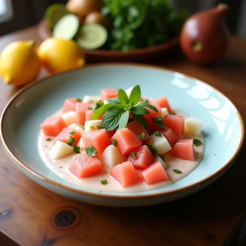 Ceiche de Chayote y Pomelo Rosa con Leche de Coco: Receta Peruana-Tailandesa Sin Cocción y Keto