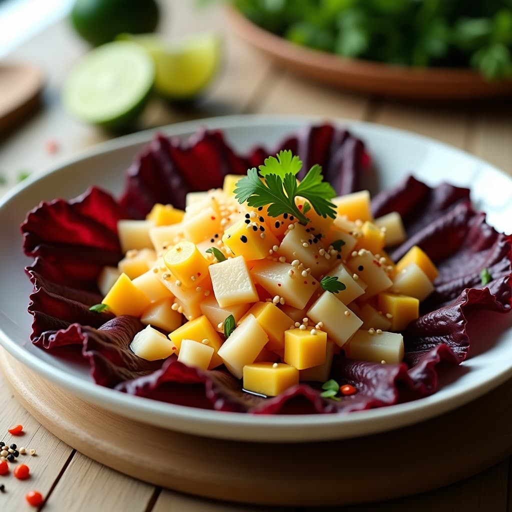 Ceviche de Chirimoya y Jicama con Ají Rocoto: Receta Peruana Vegana Sin Pescado