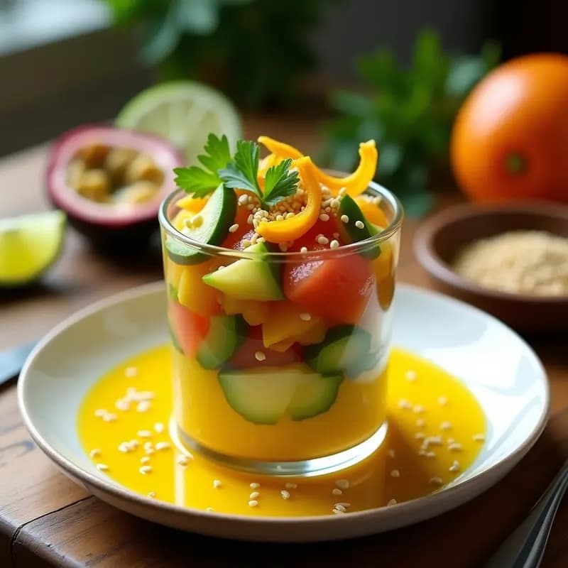 Ceviche de Cítricos y Flor de Calabaza: Receta Mexicana Vegana con Tigre’s Milk de Maracuyá