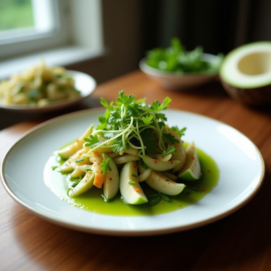 Ceviche de Coco Verde y Tamara con Lechuga de Mar: Receta Vegana Tailandesa Crudivegana