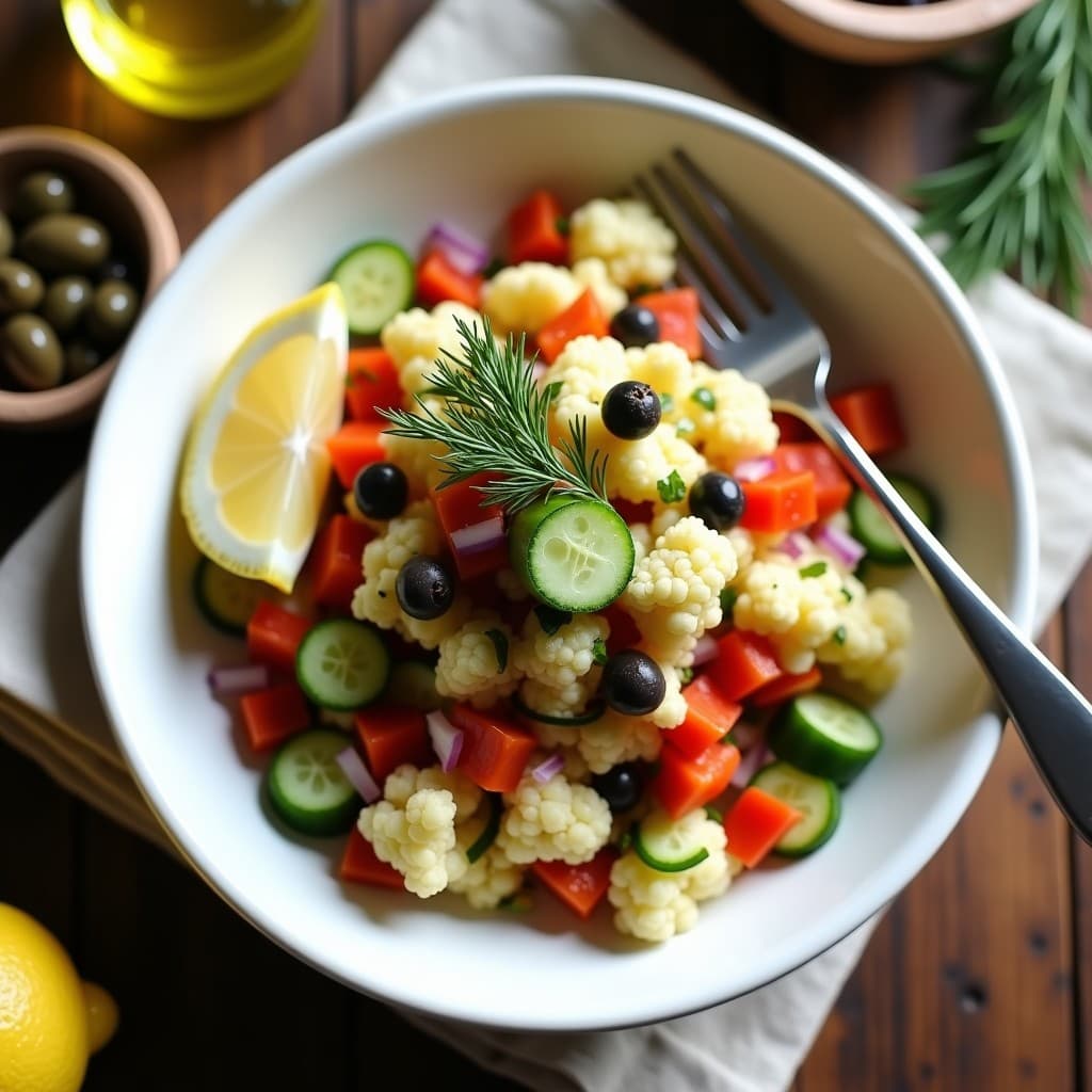Ceviche de Coliflor y Aceitunas Kalamata: Receta Vegana Griega con Vinagreta de Limón