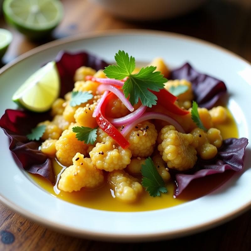 Ceviche de Coliflor Ahumada con Leche de Tigre de Maracuyá: Receta Peruana Keto en 15 Minutos