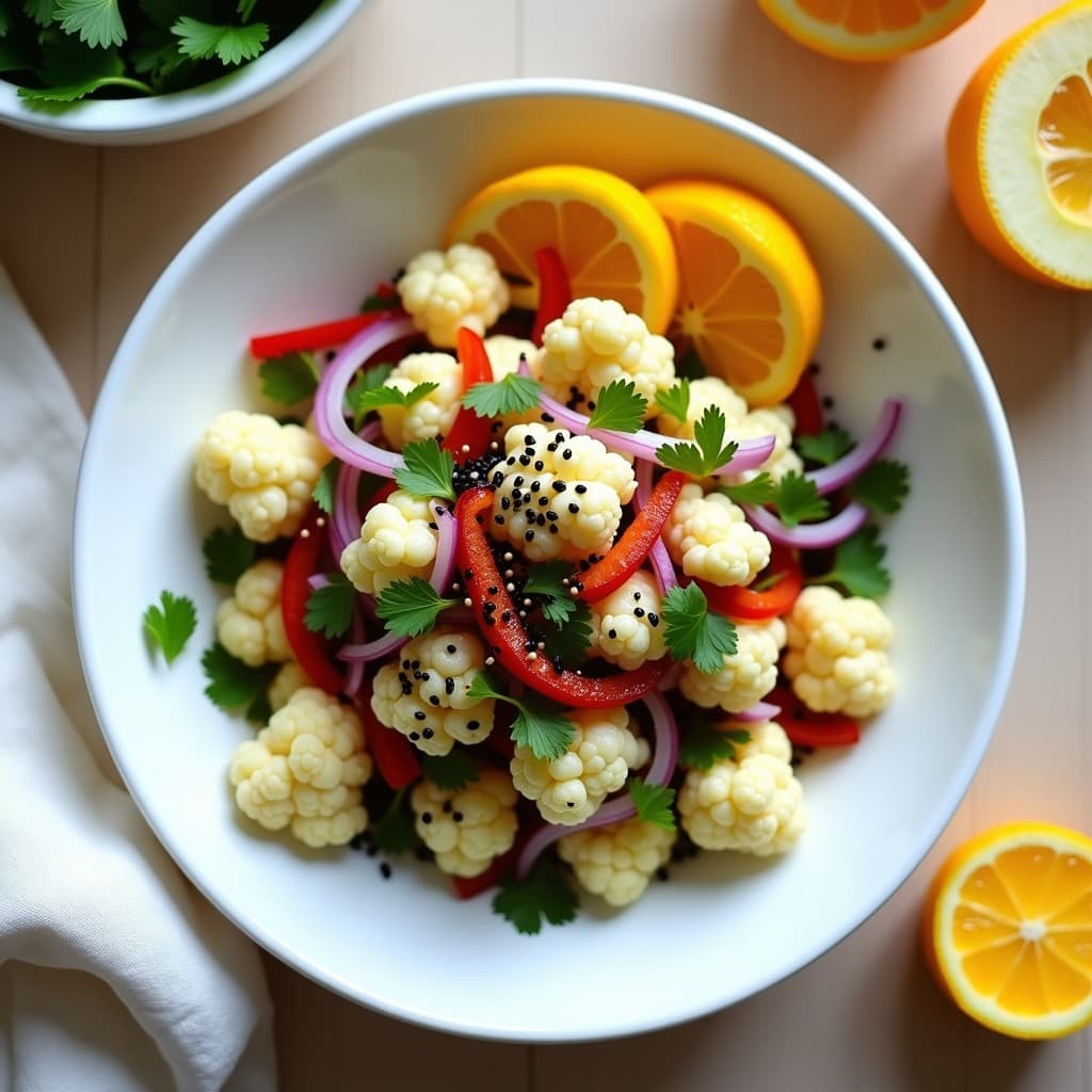 Ceviche de Coliflor y Algas Nori: Receta Vegana Keto con Aderezo de Yuzu