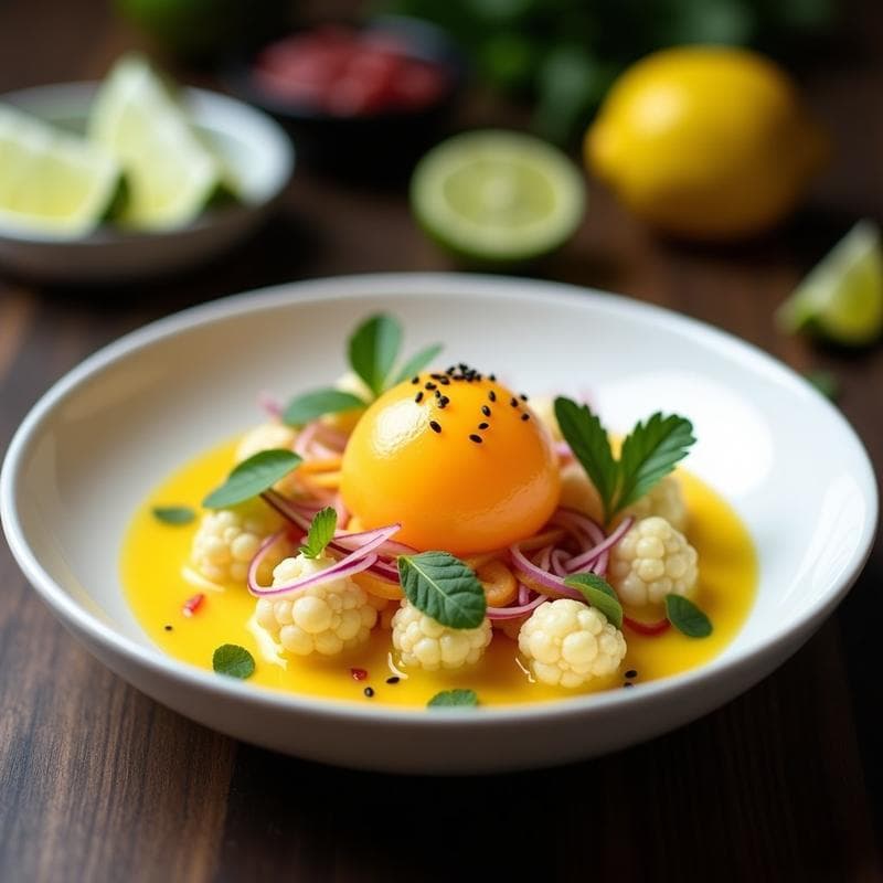 Ceviche de Coliflor y Algodón de Azúcar de Maracuyá: Receta Vegana Fusion Peruano-Brasileña