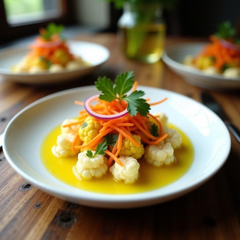 Ceviche de Coliflor y Algodón de Azúcar de Zanahoria: Receta Vegana Peruana Sin Cocción