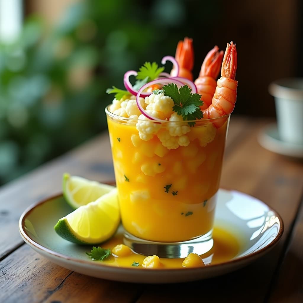 Ceviche de Coliflor y Langostinos: Receta Peruana Keto Sin Pescado Crudo