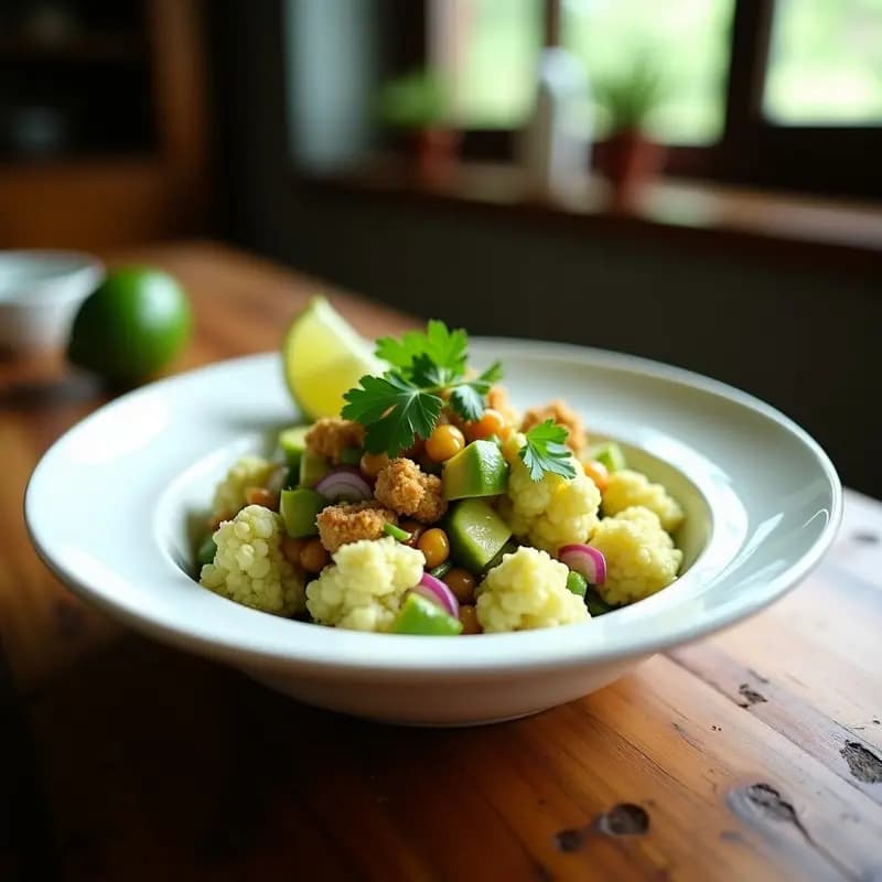 Ceviche de Coliflor y Limón con Salsa de Aguacate: Receta Vegana Sin Crustáceos en 15 Minutos