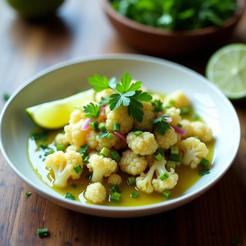 Ceiche de Coliflor y Limón Verde: Receta Vegana Peruana con Aceite de Oliva y Cilantro