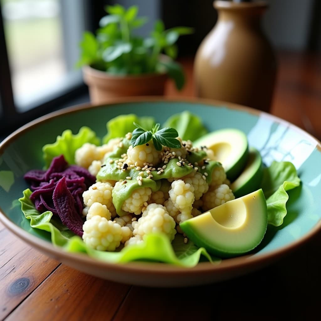 Ceviche de Coliflor y Marianos con Leche de Tigre Verde: Receta Vegana Perú con Palta