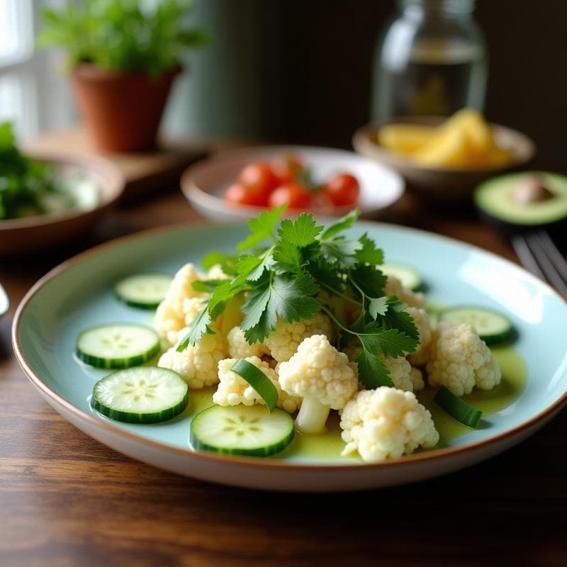 Ceiche de coliflor y pepino con leche de coco y cilantro: Receta vegana crudivegana