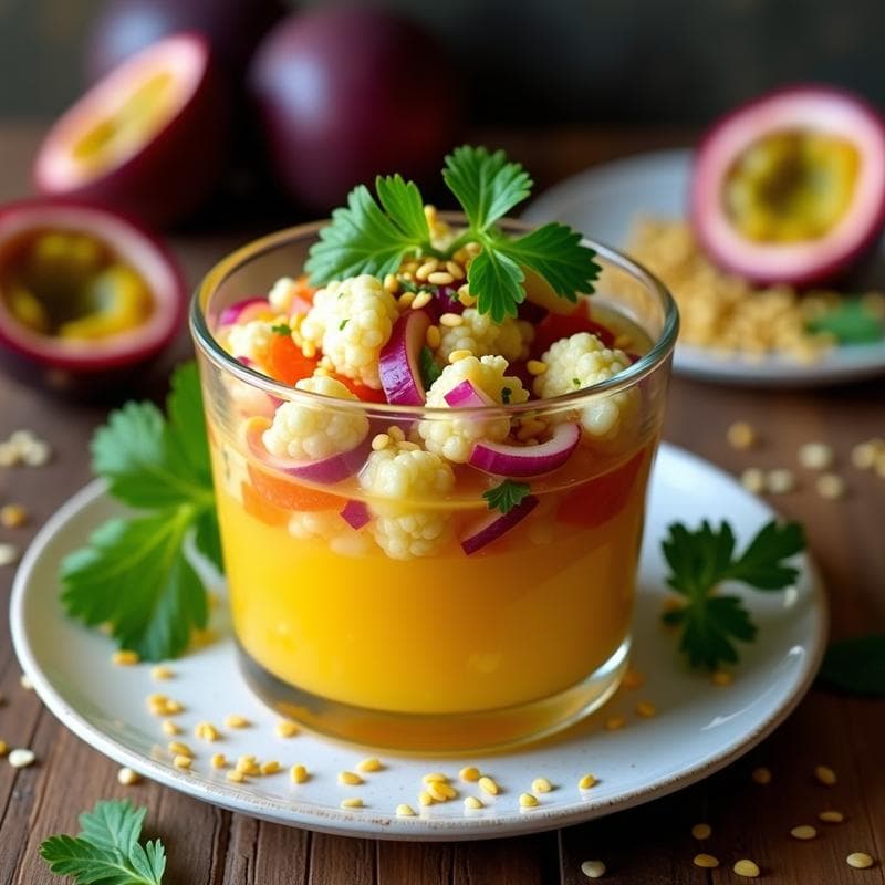 Ceviche de Coliflor y Zanahoria con Leche de Tigre de Maracuyá: Receta Vegana y Fresca
