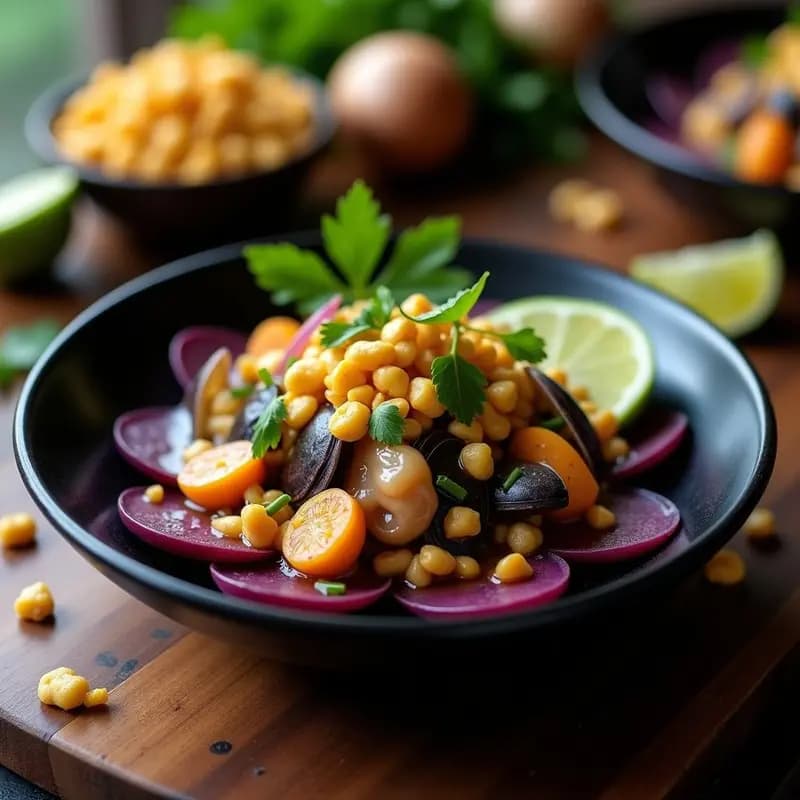Ceviche de conchas negras peruanas: Receta con leche de tigre, camote y cancha serrana