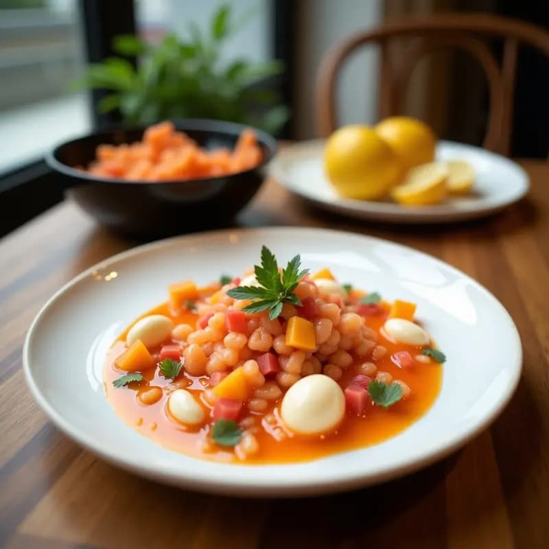 Ceviche de Coral de Atún y Frutos del Mar con Leche de Tigre Cítrica: Receta Peruana-Ecuatoriana Premium