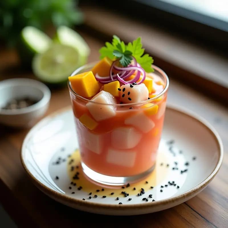 Ceviche de Coral de Atún con Leche de Tigre de Mango: Receta Hawaiana Fresca