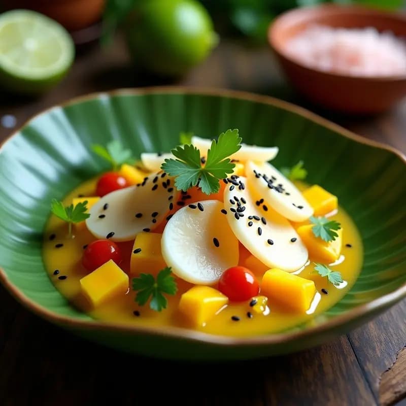 Ceviche de Coral de Chonta y Mango: Receta Ecuatoriana Vegana con Leche de Tigre