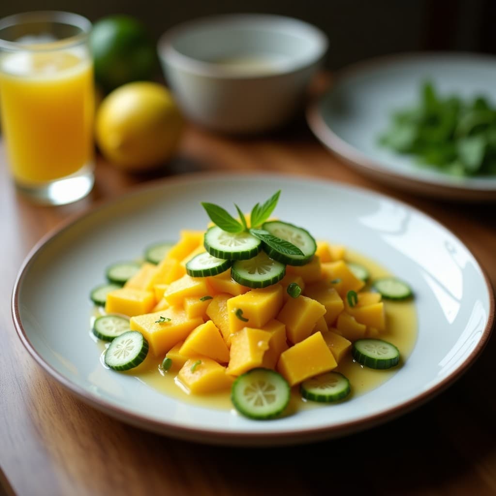 Ceviche de Coral de Mango y Pepino: Receta Vegana y Refrescante con Toque Thailándes