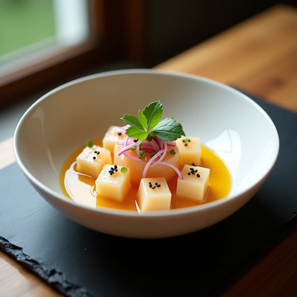Ceviche de Coral de Moon Jelly con Leche de Tigre de Yuzu: Receta Futurista Keto