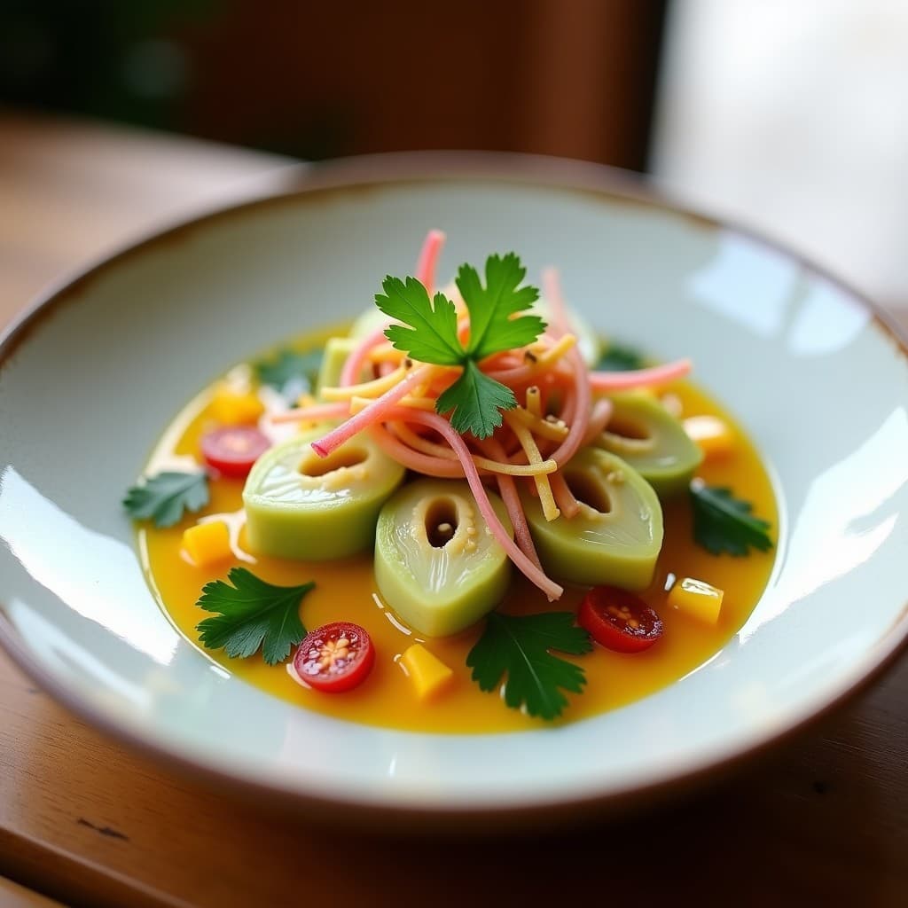 Ceviche de Corazón de Alcachofa con Leche de Tigre de Cúrcuma y Jengibre: Receta Peruana Crudivegana