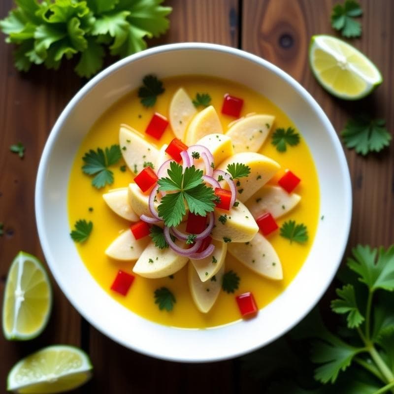 Ceiche de Corazón de Palma con Leche de Tigre de Lulo: Receta Colombiana Vegana Innovadora