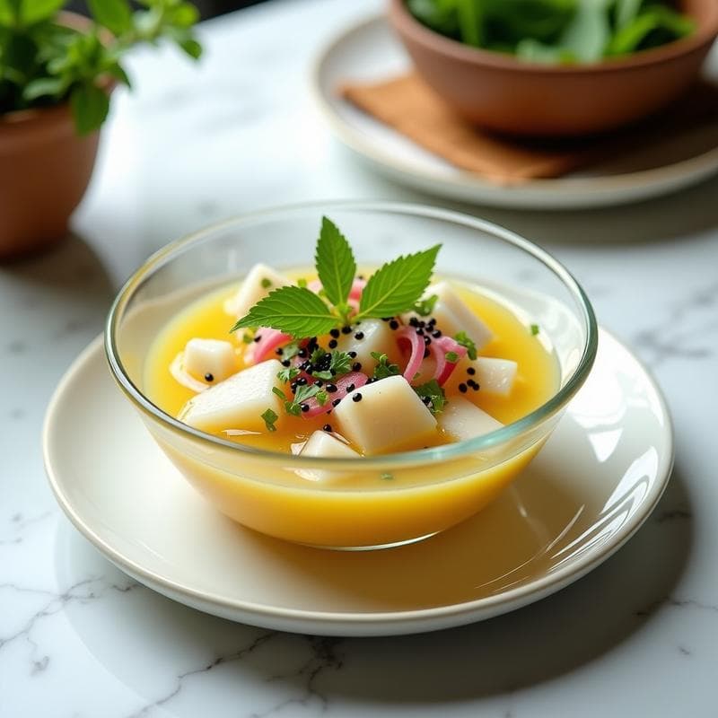 cebiche de Corazón de Palma y Litchi: Receta Vegana con Toque Asiático en 12 Minutos