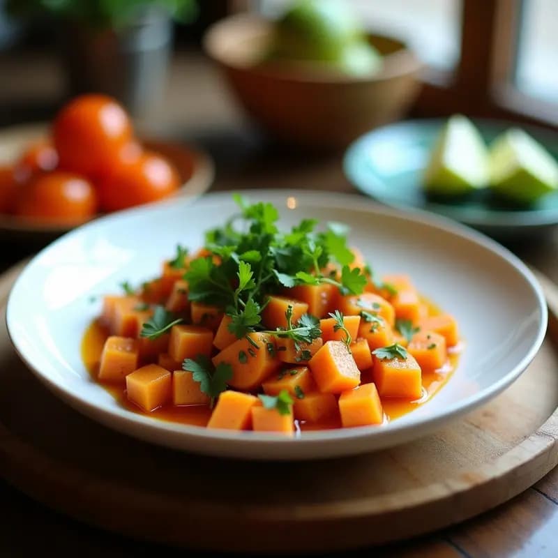 Ceviche de Coriandro y Camote: Receta Peruana 100% Vegetal con Leche de Limón