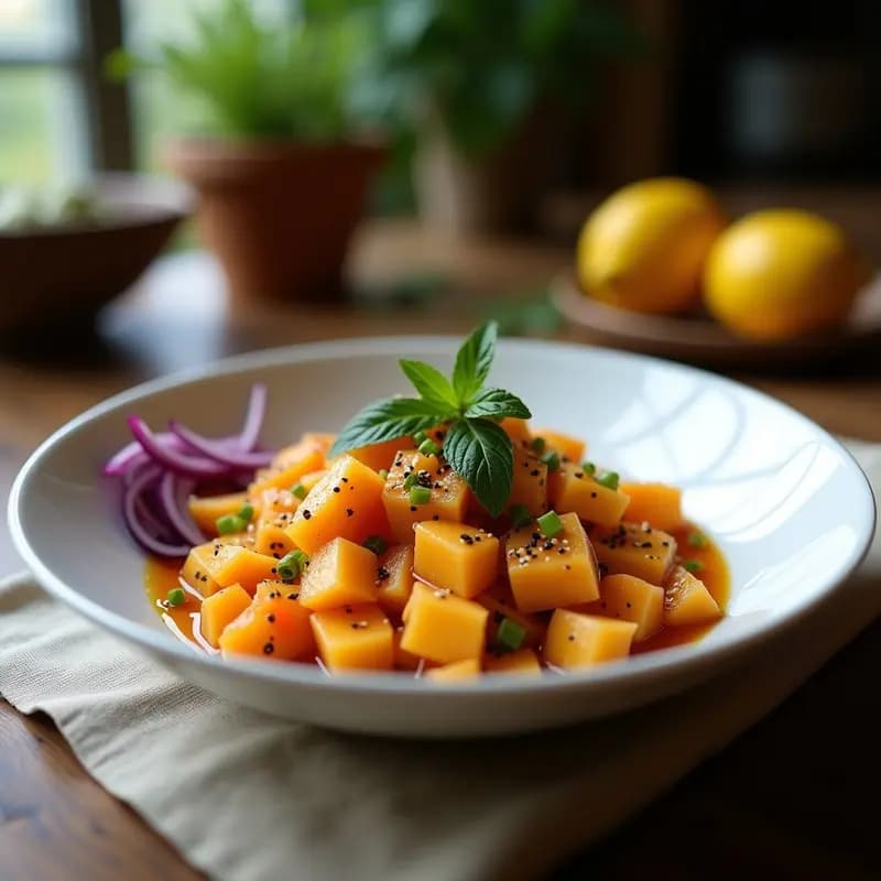 Ceviche de corvina ahumada y maracuyá: Receta Peruana con Toque Frutal y Picante