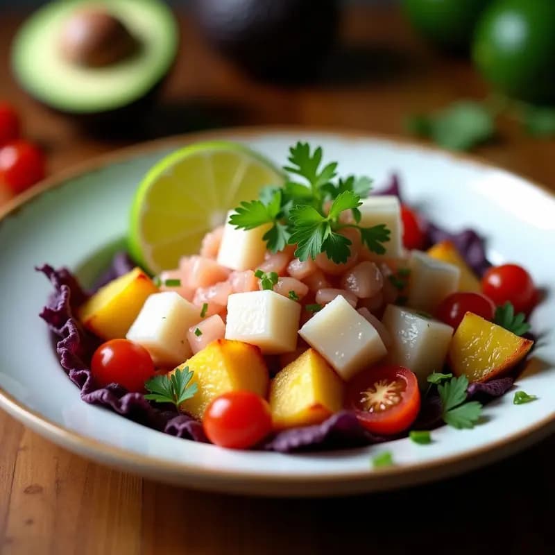 Ceviche de Corvina y Limón Verde: Receta Ecuatoriana en Airfryer con Camote Morado