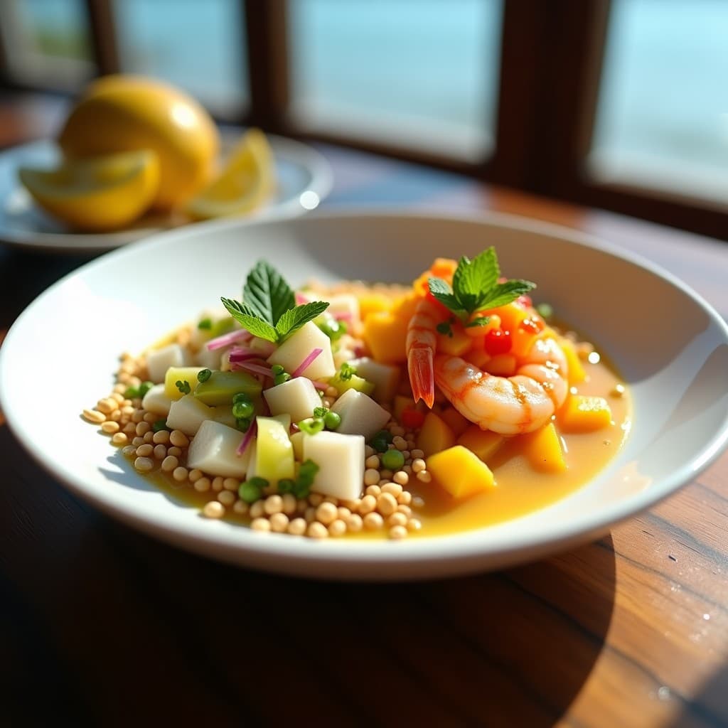 Ceviche de Corvina con Mango y Ceviche de Camarón con Maracuyá: Receta Ecuatoriana en Dos Texturas