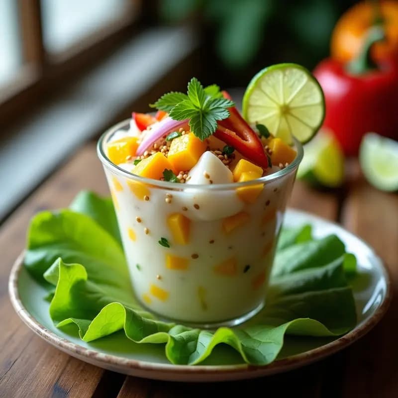 Ceviche de Corvina con Leche de Coconut y Mango: Receta Ecuatoriana Fresca y Sin Lácteos