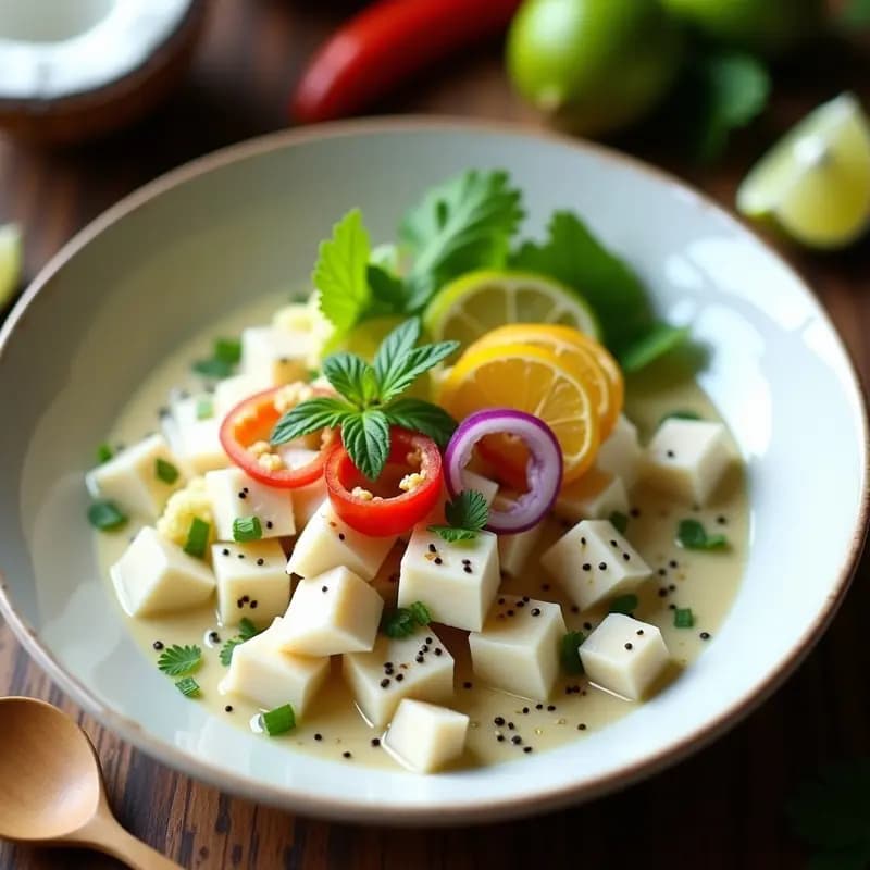 Ceviche de Corvina y Leche de Coconut con Crujiente de Plátano Verde: Receta Ecuadoriana Innovadora