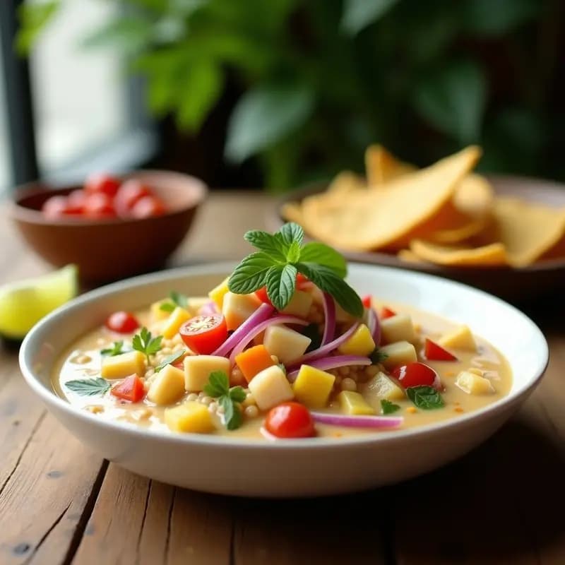Ceiche de Corvina con Leche de Tigernut y Jengibre: Receta ecuatoriana vegana y sin lactosa