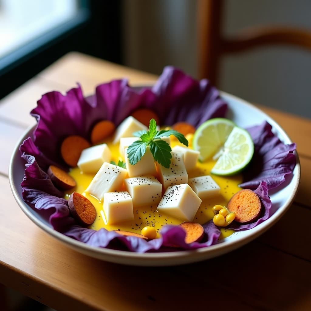 Ceiche de Corvina Marinada en Leche de Tigernut y Limón: Receta Peruana Sin Gluten y Sin Lactosa