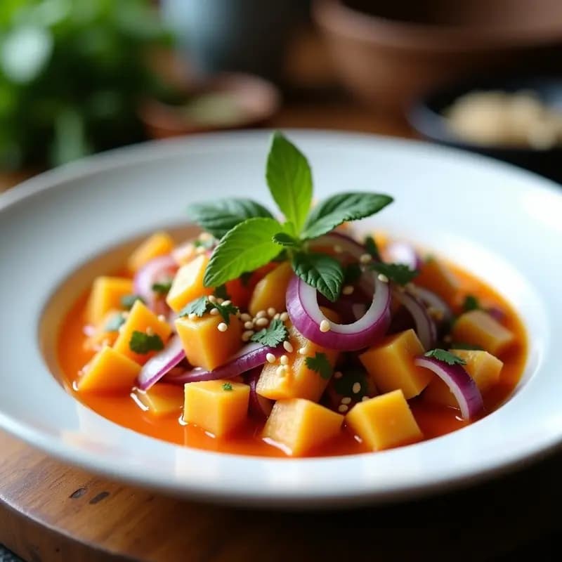 Ceiche de Corvina con Leche de Tigre de Lulo y Camote Morado: Receta Ecuatoriana Alta en Vitamina C