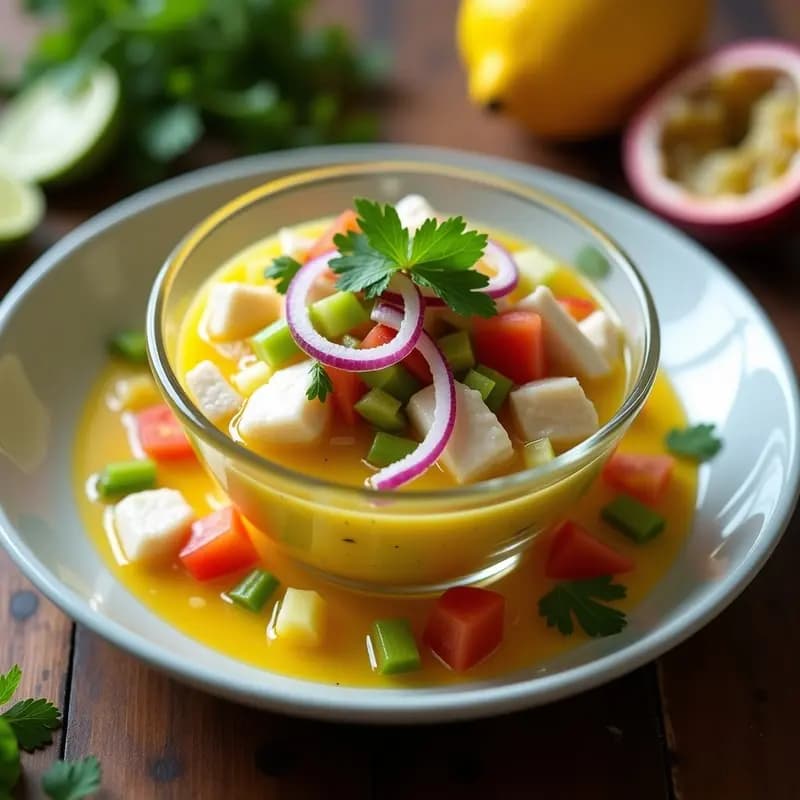 Ceviche de Corvina con Leche de Tigre de Maracuyá y Poleo: Receta Costarricense Fresca y Cítrica