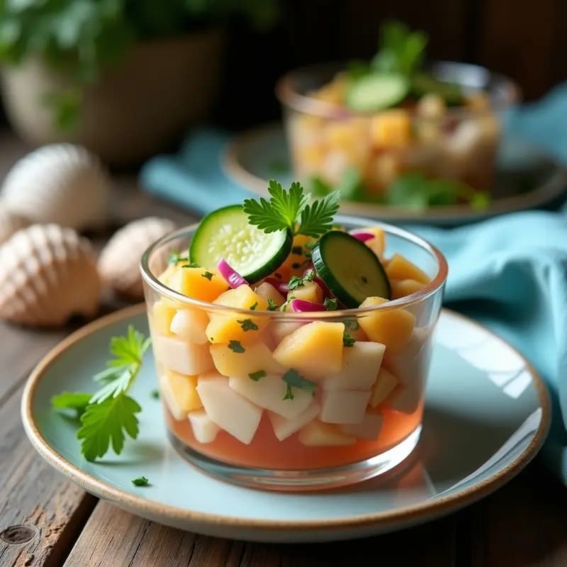 Ceviche Peruano de Corvina y Lechuga de Mar: Receta Costera con Tiger’s Milk Aerado