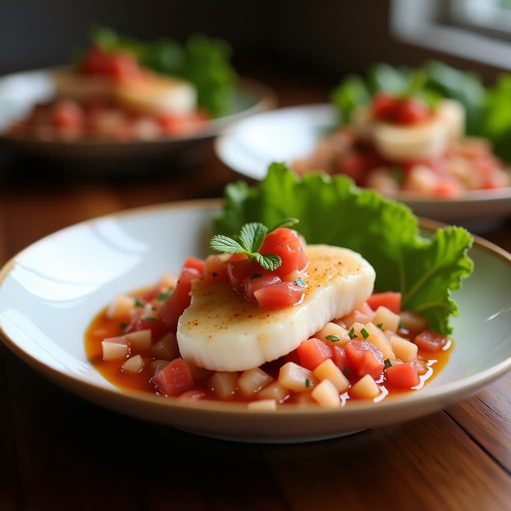 Ceviche de Corvina y Litchi con Leche de Coco: Receta Nikkei Fresca y Exótica en 15 Minutos