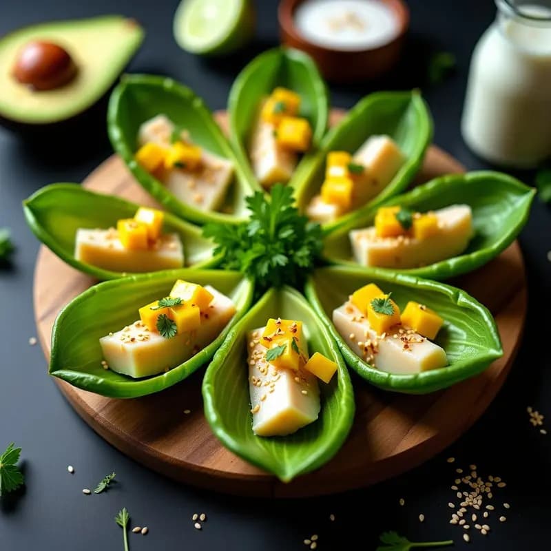 Ceviche de Corvina con Mango y aguacate en Cuchara de Endibia: Receta Peruana Gourmet