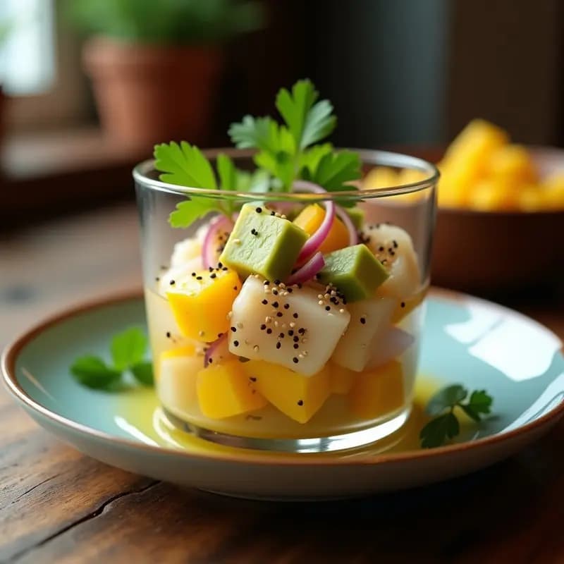 Ceviche de Corvina con Mango y Aguacate: Receta Peruana Sin Limón con Vinagre de Uva
