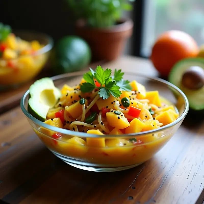 Ceviche de Corvina con Mango y Cúrcuma: Receta Ecuadoriana Vegana y Detox