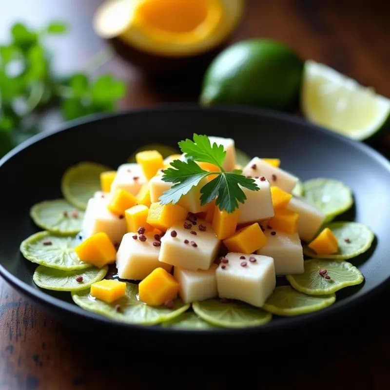 Ceviche de Corvina con Mango y Leche de Coconut: Receta Peruana Creamosa y Sin Lactosa
