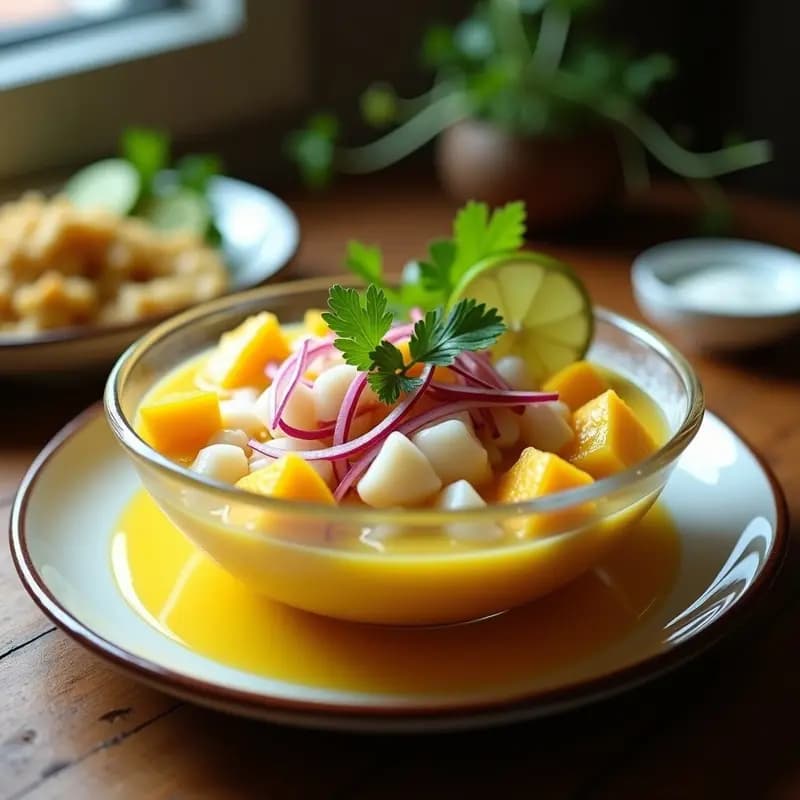 Ceviche de Corvina y Mango con Leche de Tigre de Lulo: Entrante Peruano-Ecuatoriano en 15 Minutos
