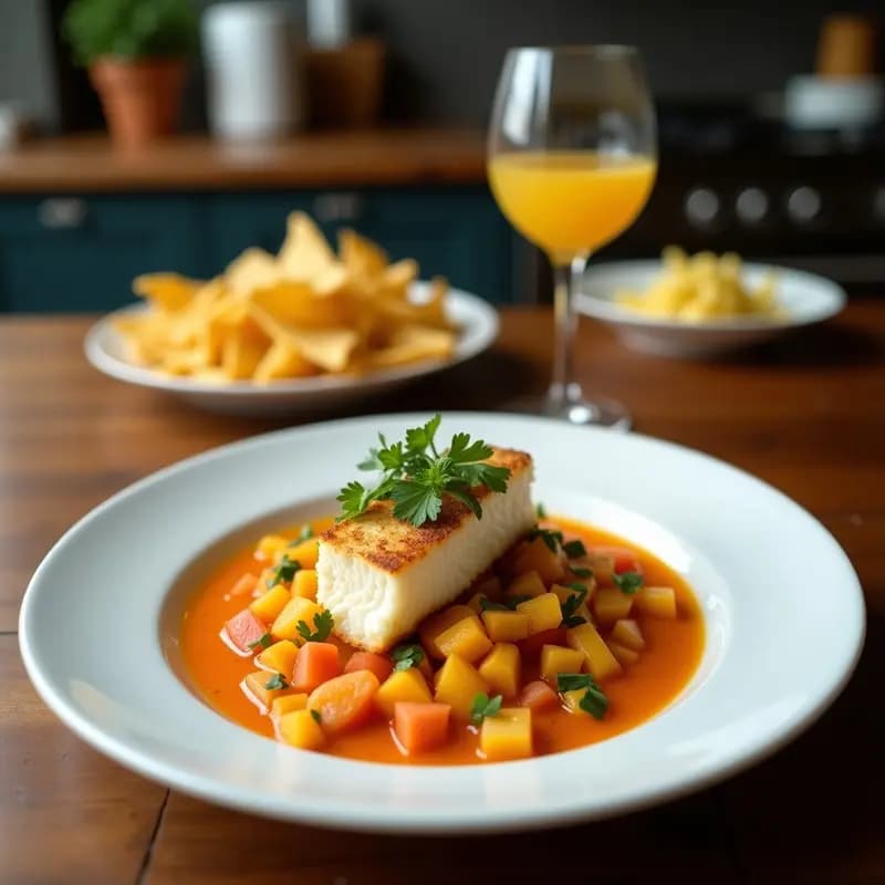 Ceviche de Corvina con Maracuyá y Chips de Camote: Receta Peruana Fusion con Toque Dulce-Ácido
