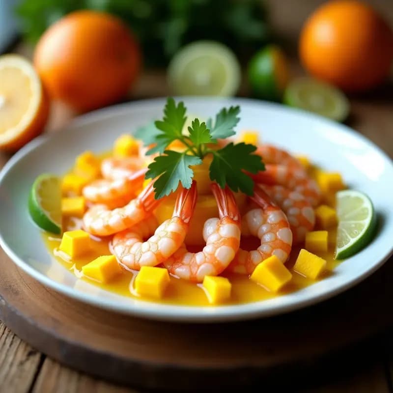 Ceviche de Gambas con Leche de Tigre de Mango y Cítricos: Receta Peruana Refrescante